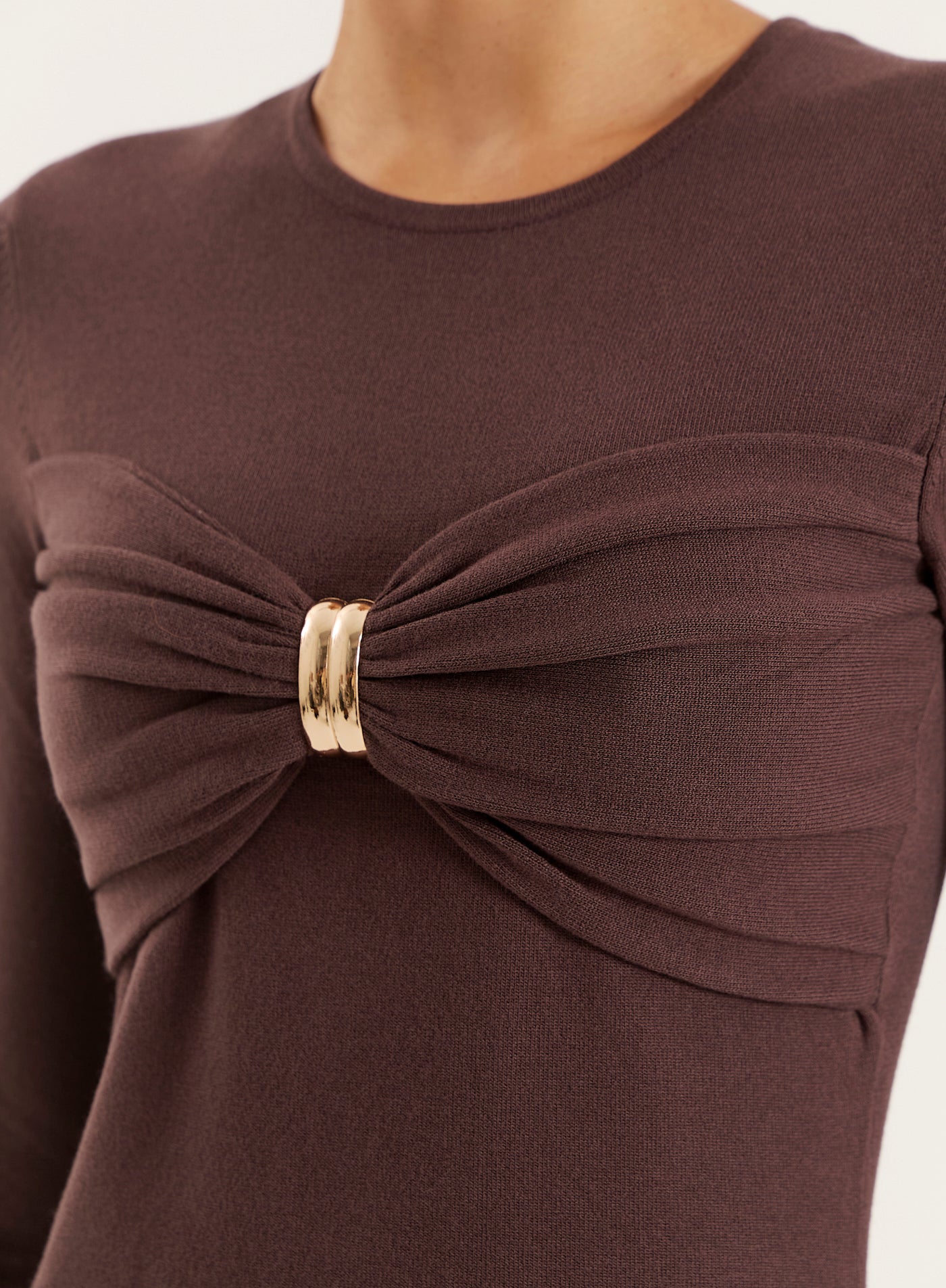 Chocolate Knitted Hardware Bust Detail Top